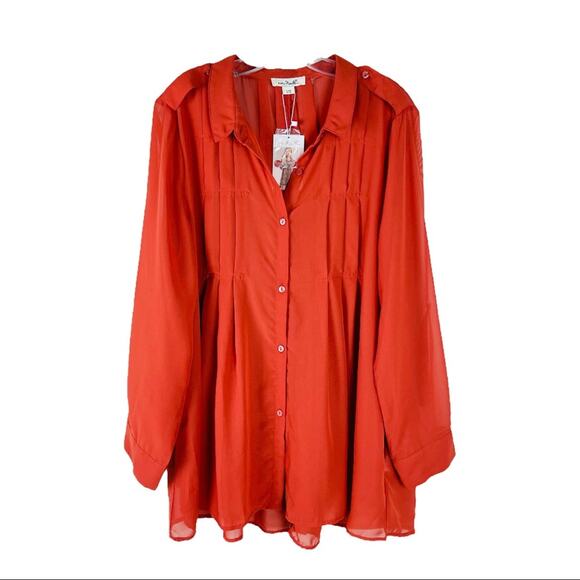 Simply Noelle Tops - NEW Simply Noelle orange semi sheer chiffon button front pleat office top large